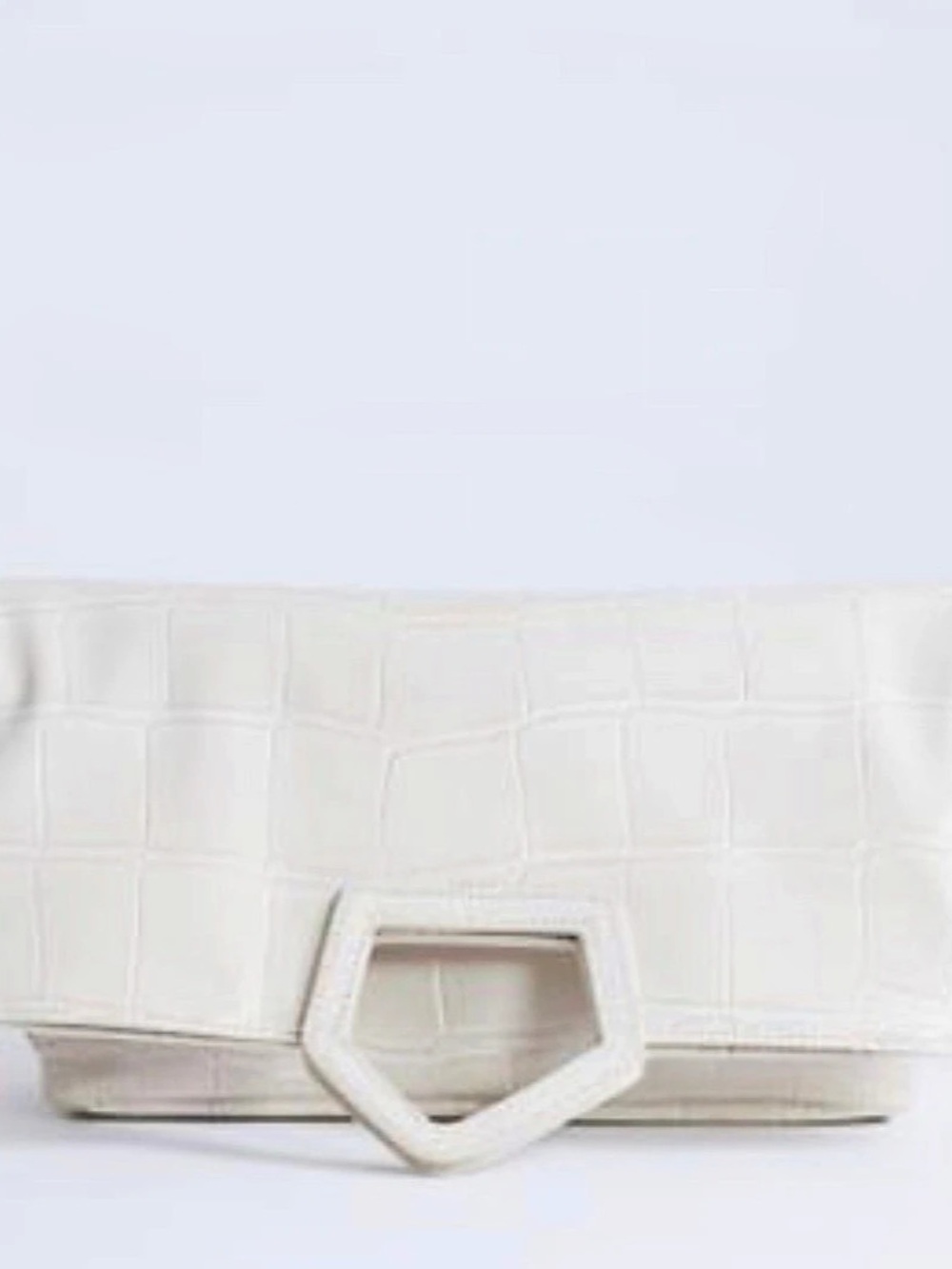Topshop Geary Oversized Ivory Croc Foldover Clutch Bag NWT